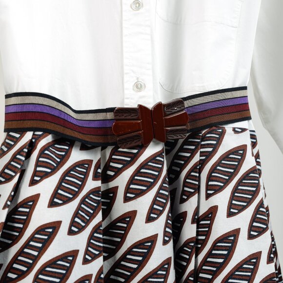Erika Cavallini White Oxford Ankara Leaves Pattern Belted Shirtdress - Picture 7 of 12